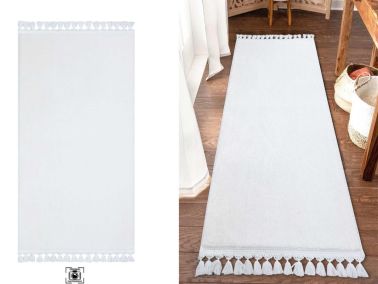 Pelüş Puffy Kaymaz Tabanlı Dikdörtgen Halı 80x150 Cm Beyaz - Çeyiz Diyarı