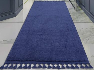 Pelüş Puffy Kaymaz Tabanlı Dikdörtgen Halı 80x150 Cm İndigo - Çeyiz Diyarı