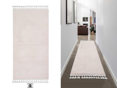 Pelüş Puffy Kaymaz Tabanlı Dikdörtgen Halı 80x150 Cm Krem - Çeyiz Diyarı