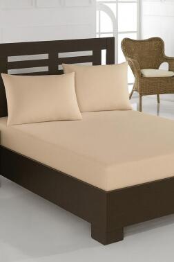Penye Çift Kişilik 180x200 cm Lastikli Çarşaf Bej - Çeyiz Diyarı