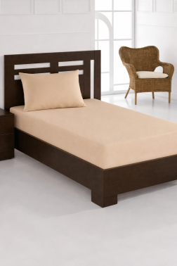 Penye Tek Kişilik 120x200 cm Lastikli Çarşaf Bej - Çeyiz Diyarı