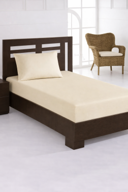 Penye Tek Kişilik 120x200 cm Lastikli Çarşaf Krem - Çeyiz Diyarı