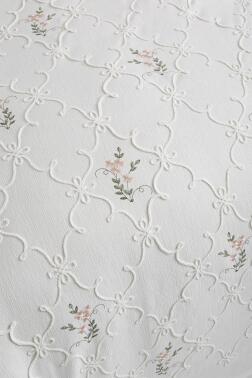 Pinkrose Nakışlı Şönil 2 Parça Tek Kişilik Yatak Örtüsü Krem - 5