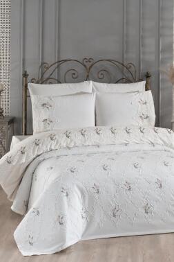 Pinkrose Nakışlı Şönil 7 Parça Gelin Seti Krem - Çeyiz Diyarı