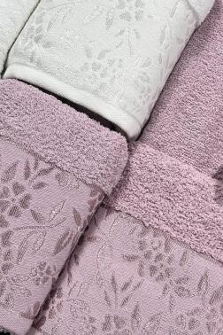 Platin Jakarlı 10 Parça Aile Bornoz Takımı Krem Mürdüm - 4