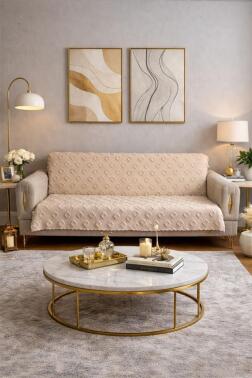 Pondü 170x210 cm Kaymaz Taban Koltuk Örtüsü Bej - Çeyiz Diyarı