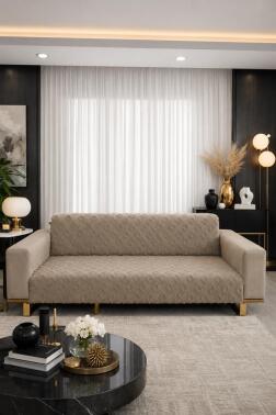 Pondü 170x210 cm Kaymaz Taban Koltuk Örtüsü Vizon - Çeyiz Diyarı