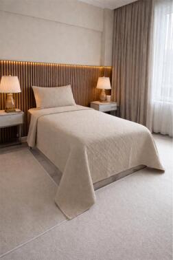 Powderlove 2 Parça Tek Kişilik Yatak Örtüsü 180x235 cm Bej - Çeyiz Diyarı