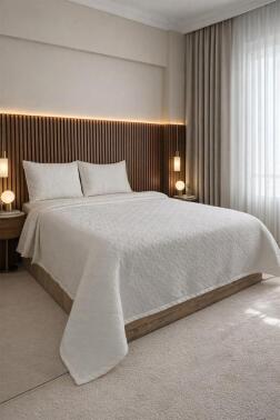 Powderlove 3 Parça Çift Kişilik Yatak Örtüsü 235x250 cm Beyaz - Çeyiz Diyarı