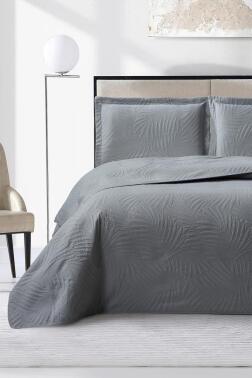 Prag Elyaf Dolgulu Çift Kişilik 240x260 Cm Yatak Örtüsü Antrasit - Çeyiz Diyarı
