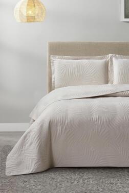 Prag Elyaf Dolgulu Çift Kişilik 240x260 Cm Yatak Örtüsü Bej - Çeyiz Diyarı