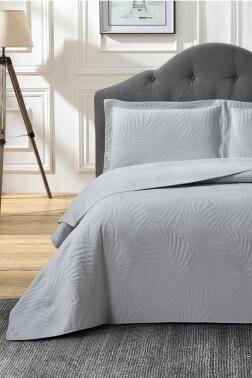Prag Elyaf Dolgulu Çift Kişilik 240x260 Cm Yatak Örtüsü Gri - Çeyiz Diyarı