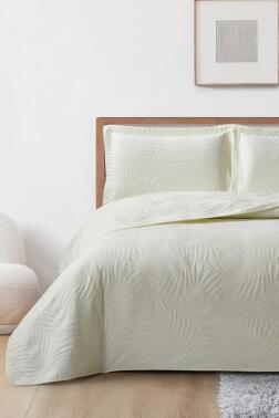 Prag Elyaf Dolgulu Çift Kişilik 240x260 Cm Yatak Örtüsü Krem - Çeyiz Diyarı