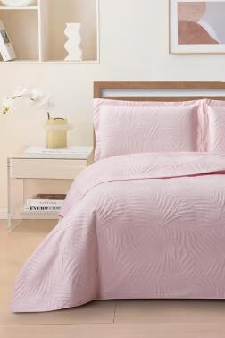 Prag Elyaf Dolgulu Çift Kişilik 240x260 Cm Yatak Örtüsü Pudra - Çeyiz Diyarı