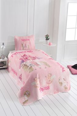 Prenses Genç ve Çocuk Baskılı Tek Kişilik Yatak Örtüsü Pudra - Çeyiz Diyarı