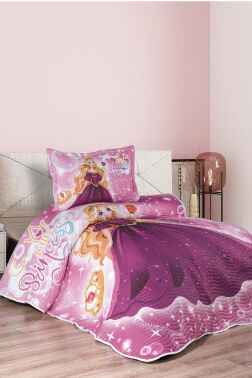 Prenses Genç ve Çocuk Baskılı Tek Kişilik Yatak Örtüsü Pudra - Çeyiz Diyarı