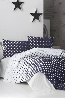 Puantiye %100 Pamuk Çift Kişilik Nevresim Takımı Lacivert - Çeyiz Diyarı