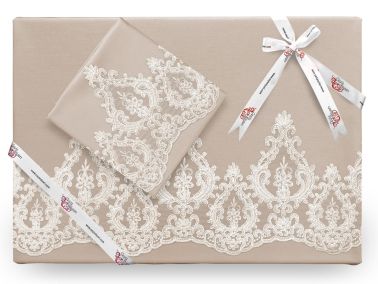 Queen Fransız Dantelli Nevresim Takımı Cappucino - Çeyiz Diyarı