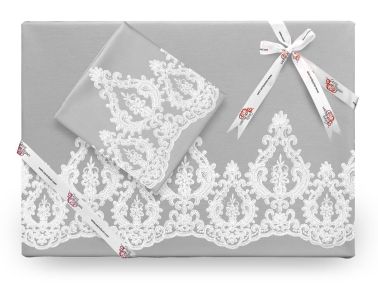 Queen Fransız Dantelli Nevresim Takımı Gri - Çeyiz Diyarı