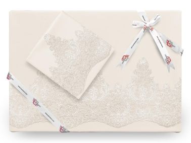 Queen Fransız Dantelli Nevresim Takımı Krem - Çeyiz Diyarı