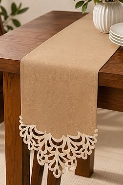 Queen Keten Aplikeli Runner 40x100 cm Cappucino