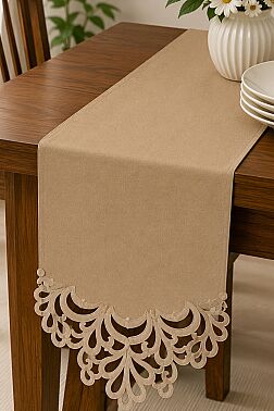 Queen Keten Aplikeli Runner 40x100 cm Bej