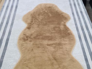 Rabbit Postu Tüylü Kaydırmaz Halı 80x150 Cm Cappucino - Çeyiz Diyarı