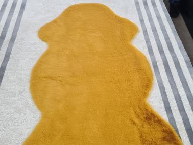 Rabbit Postu Tüylü Kaydırmaz Halı 80x150 Cm Hardal - Çeyiz Diyarı