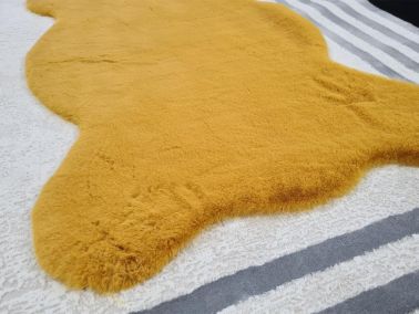 Rabbit Postu Tüylü Kaydırmaz Halı 80x150 Cm Hardal - Çeyiz Diyarı (1)