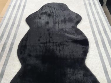Rabbit Postu Tüylü Kaydırmaz Halı 80x150 Cm Siyah - Çeyiz Diyarı