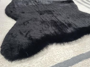 Rabbit Postu Tüylü Kaydırmaz Halı 80x150 Cm Siyah - Çeyiz Diyarı (1)