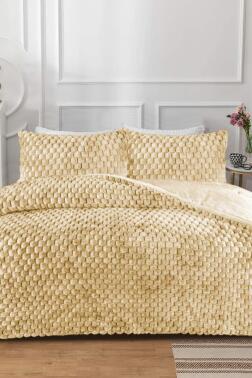 Rabina Tavşan Tüyü Çift Kişilik Yorgan Seti 195x215 Cm Hardal - Çeyiz Diyarı