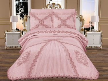 Raks Fransız Güpürlü 6 Parça Battaniye Takımı Pudra - Çeyiz Diyarı