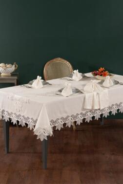 Rengin Masa Örtüsü Takımı 26 Parça Ekru - Çeyiz Diyarı