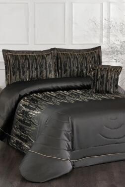 Reyes Elyaf Dolgulu Çift Kişilik 250x255 Cm Yatak Örtüsü Antrasit - Çeyiz Diyarı