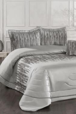 Reyes Elyaf Dolgulu Çift Kişilik 250x255 Cm Yatak Örtüsü Gri - Çeyiz Diyarı