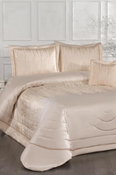 Reyes Elyaf Dolgulu Çift Kişilik 250x255 Cm Yatak Örtüsü Krem - Çeyiz Diyarı