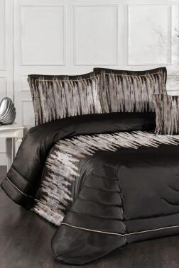 Reyes Elyaf Dolgulu Çift Kişilik 250x255 Cm Yatak Örtüsü Siyah - Çeyiz Diyarı