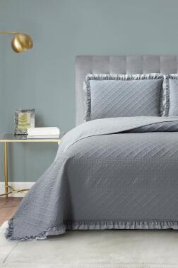 Roma Elyaf Dolgulu Çift Kişilik 240x260 Cm Yatak Örtüsü Antrasit - Çeyiz Diyarı