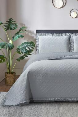 Roma Elyaf Dolgulu Çift Kişilik 240x260 Cm Yatak Örtüsü Gri - Çeyiz Diyarı