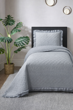 Roma Elyaf Dolgulu Tek Kişilik 180x240 Cm Yatak Örtüsü Antrasit - Çeyiz Diyarı