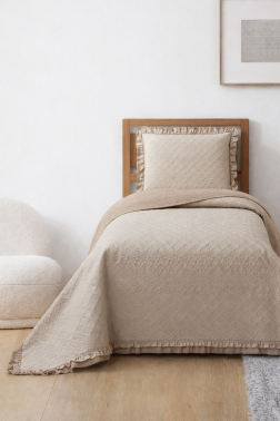 Roma Elyaf Dolgulu Tek Kişilik 180x240 Cm Yatak Örtüsü Bej - Çeyiz Diyarı