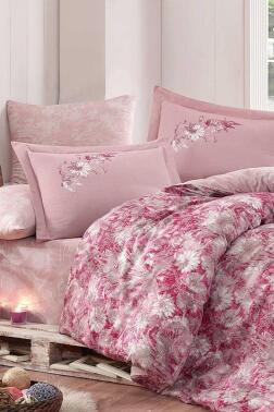Romina Pamuk Saten Çift Kişilik Nevresim Takımı Pembe - Hobby