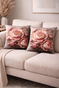 Rose Baskılı 2li Kırlent Kılıfı 40x40 cm - Çeyiz Diyarı