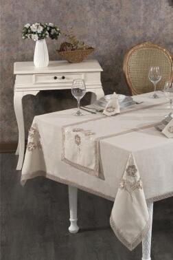 Rose Fransız Dantelli Yemek Takımı - 25 Parça Cappucino - Çeyiz Diyarı