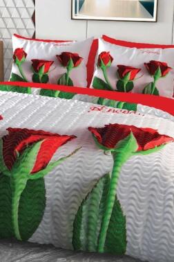 Rose Mikro Saten 3D Dijital Baskılı Dört Mevsim Çift Kişilik Nevresim Takımı - Çeyiz Diyarı