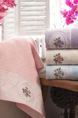 Rosel Bukle Nakışlı Jakarlı El Yüz Havlusu 6'lı - Çeyiz Diyarı