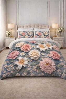 Roselle 5D Baskılı %100 Pamuklu Çift Kişilik Nevresim Takımı - Çeyiz Diyarı