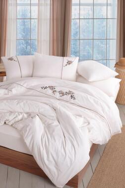 Roya 6 Parça %100 Pamuk Çift Kişilik Nevresim Takımı Bej - Çeyiz Diyarı (1)