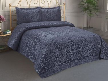 Royal Jakarlı Şönil Çift Kişilik Yatak Örtüsü İndigo - Çeyiz Diyarı